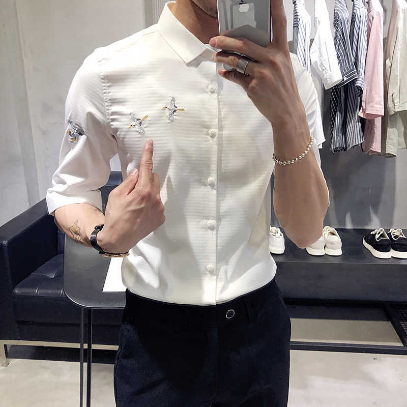 

Embroidery Plaid Shirt Men Summer Short Sleeve Sim Shirts High Quality Business Casual Formal Shirt Social Party Chemise Homme 210527, Gray