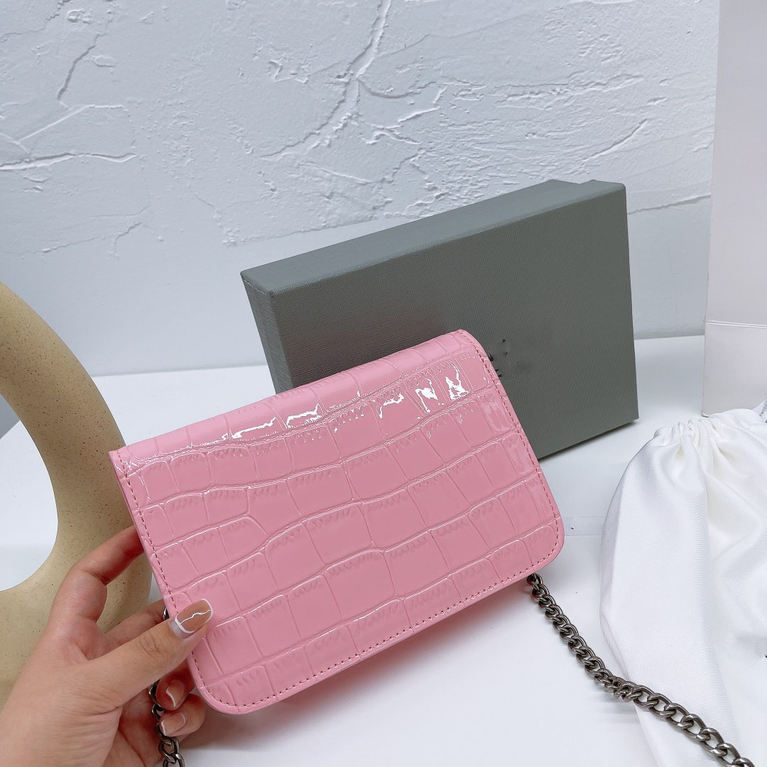 

Fashion Designer long Chain patent Alligator Genuine leather flap bag Shoulder Crossbody B Bags Cross Body Handbag Classic Woman's Purses Messenger handbags, Pink