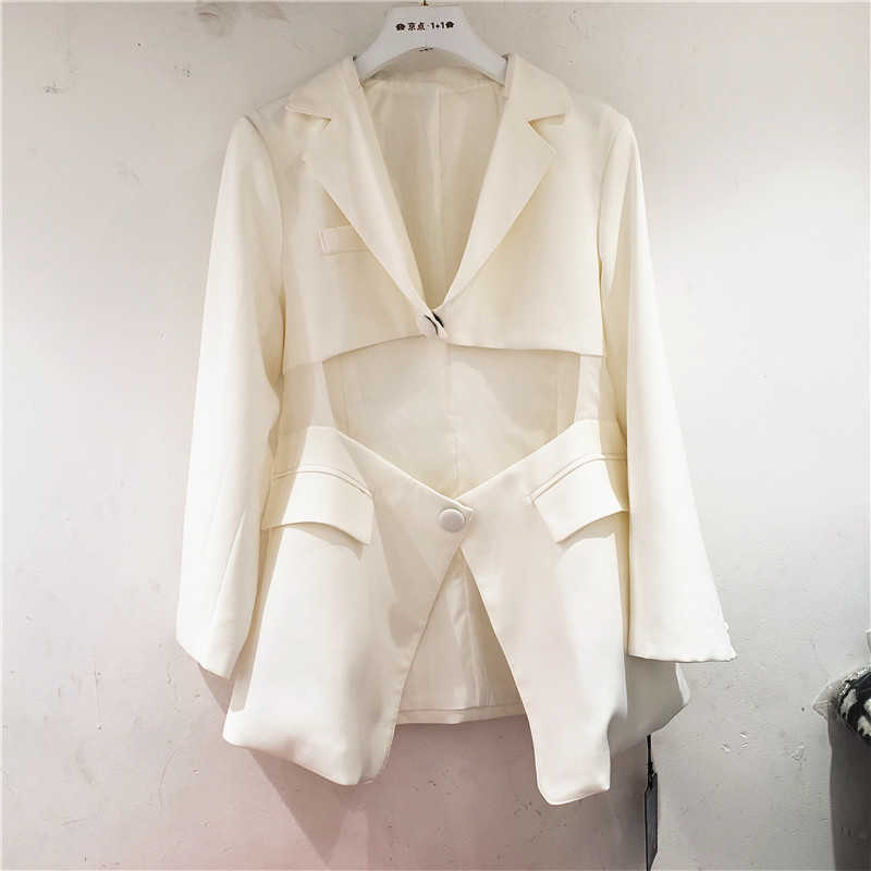 

Design Waist Solid Irregular Single Breasted Loose Small Suit Jacket Blazer Women 210615, White