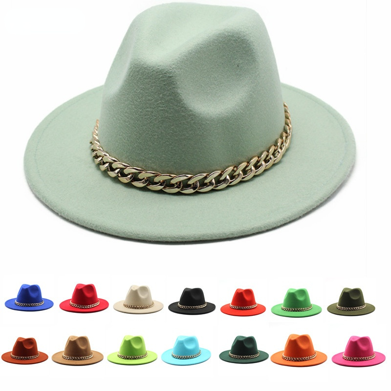 

Autumn Winter Men's Women's Woolen Jazz Hat New Big-brimmed Caps Fashion Flat-brimmed Top Hats Popular In Europe and America, 04