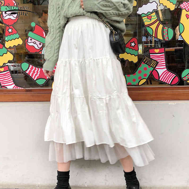 

Long Skirts for Women's Harajuku Korean Style White Black Maxi Teenagers High Waist School 12819 210521
