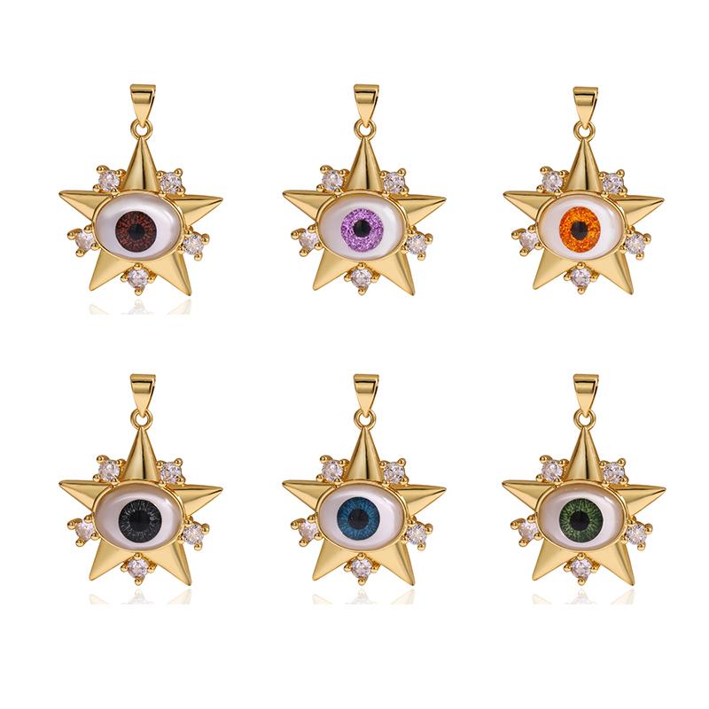 

Charms Arrivals Gold-plated Copper Five-pointed Star Evil Eye Pendant For Women DIY Necklace Jewelry Party, Bronze;silver