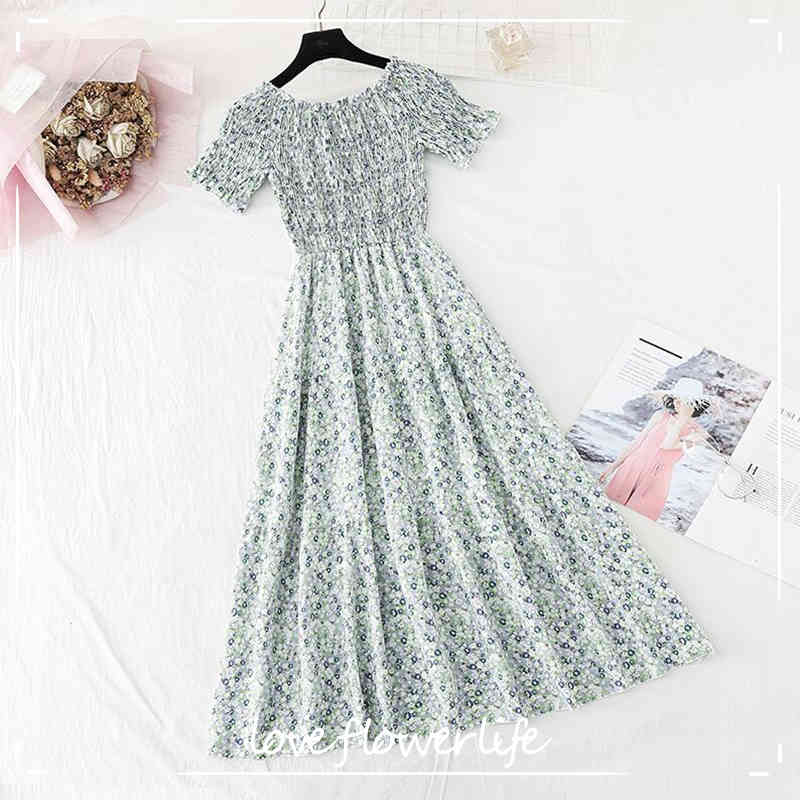 

Floral Summer Dress Woman Slash Neck Off Shoulder Party Slim A-line Robe Vestidos High Waist Elegant Ruffles Midi Dress 210521, Floral 5