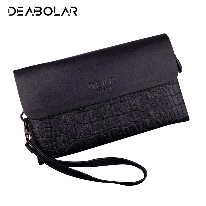 

Wallets DEABOLAR Brand Male Leather Purse Long Men's Clutch Handy Bags Business Men Wristlet With Phone Pocket, Red;black