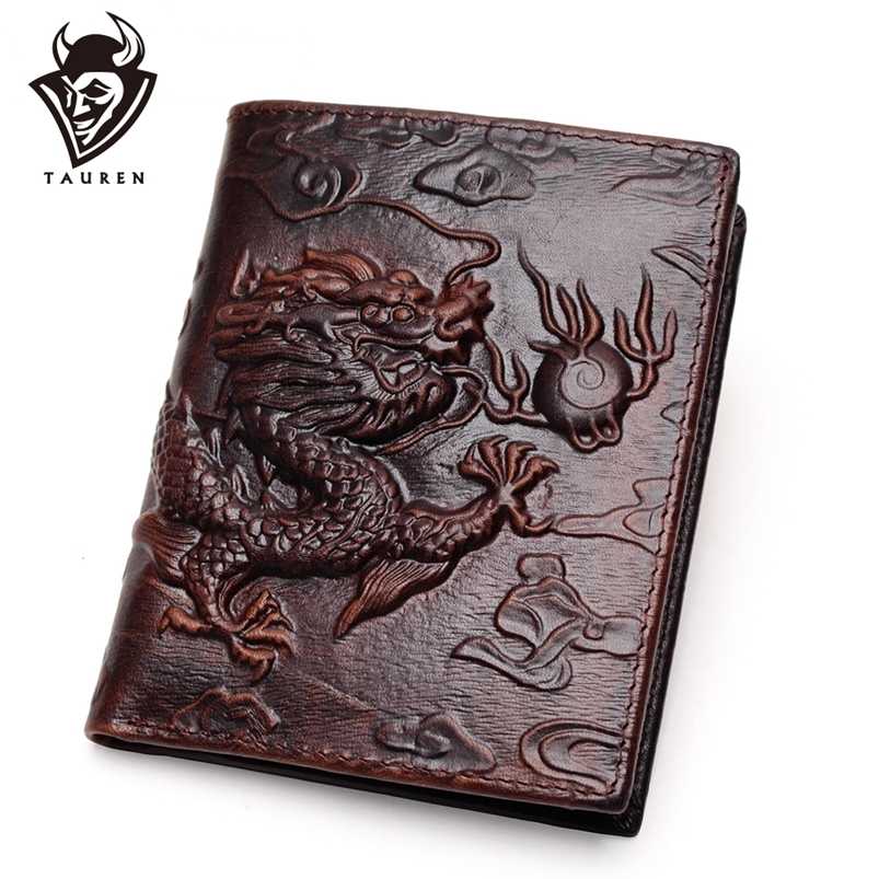 

Chinese Dragon Wallet Vintage Genuine Leather Men's Wallets Brand Unique Design Pattern Male Folding Long Short Purse Cardholder 211129, Red;black