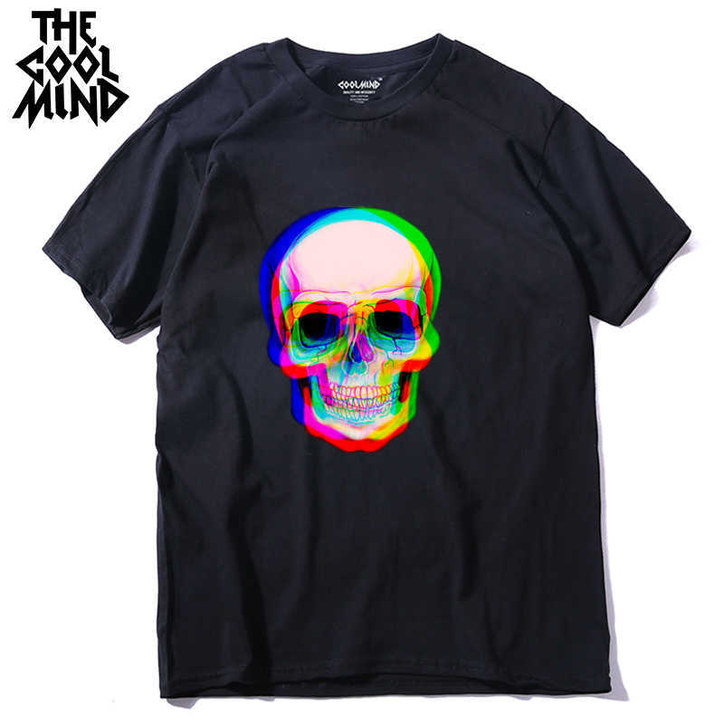 

COOLMIND qi0410A 100% cotton short sleeve skull men T shirt casual loose summer mens tshirt male t-shirt tmens tee shirts 210629, Qi0424a-ls