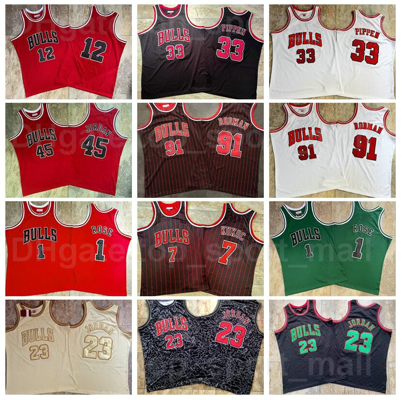 

Retro Mitchell&Ness Authentic Basketball Toni Kukoc Jersey 7 Derrick Rose 1 Michael 23 Scottie Pippen 33 Dennis Rodman 91 Vintage Red Black White Green For Sport Fans, 1997-98