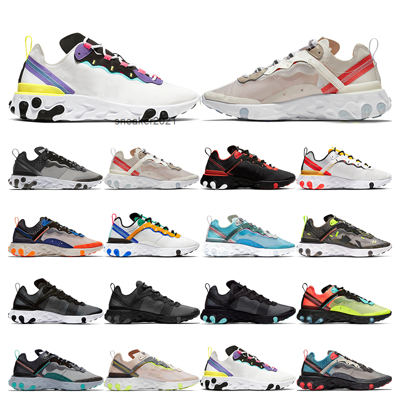 

New React Element 87 55 running shoes mens SAIL Hyper Pink Bred Medium Olive Solar Red ROYAL TINT womens breathable sports sneaker trainers, 20 neptune green