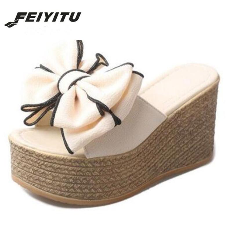 

Slippers FeiYiTu Thick Base Platform Women's Wedges Summer Style Of Fashion Ultra High Heel Eu Size 34-40, Black