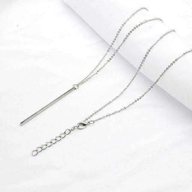 Pendant Necklaces Simple Classic Fashion Stick Necklace Hollow Girl Long Link Chain Square Copper Strip Jewelry For Women-image-705795390