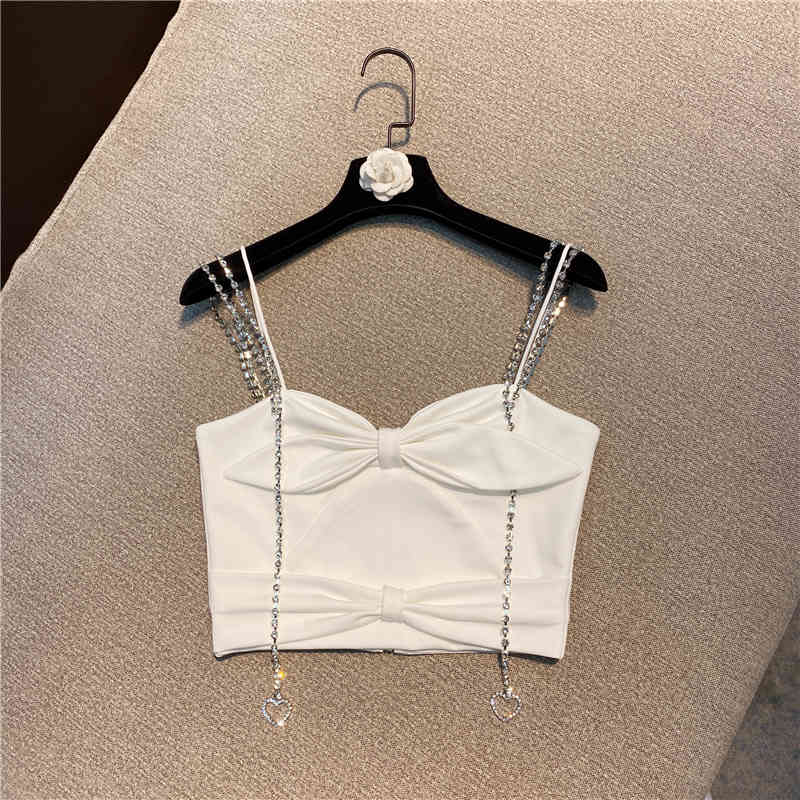 

summer fashion women clothes straps metal chain zippers girl's sexy short top female tank WR70101L 210525, White