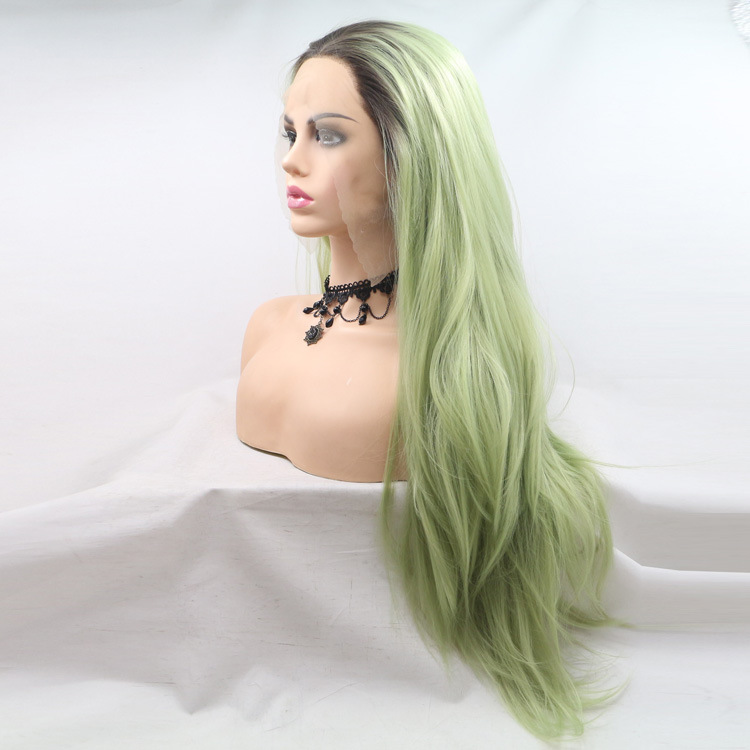 

2021 new fashion temperament, pre-style lace chemical fiber wig, European and American avocado color fresh daily party wigs cover, Green