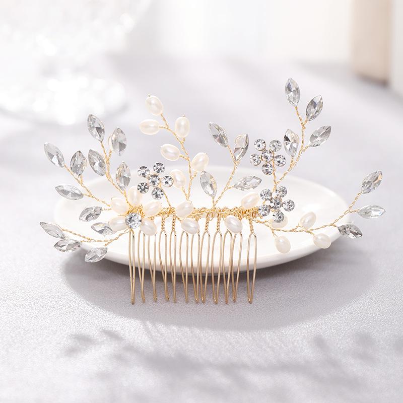 

Hair Clips & Barrettes Fashion Handmade Rhinestone Crystal Flower Shape Comb White Wedding Bridal Jewelry Accessories VL, Golden;silver