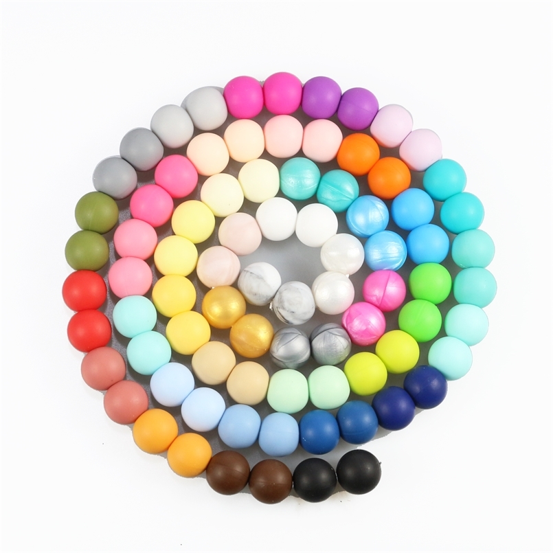 

100pc 15mm Loose Silicone Beads for Teething Necklace baby For chew Teether A free teether 210909
