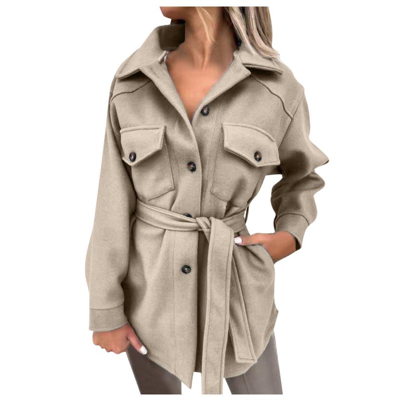 

Women's Jackets Mid-Long Women Outwear Down Trench With Coat Button Belt Single Breasted Lightweight Jacket, Black;brown