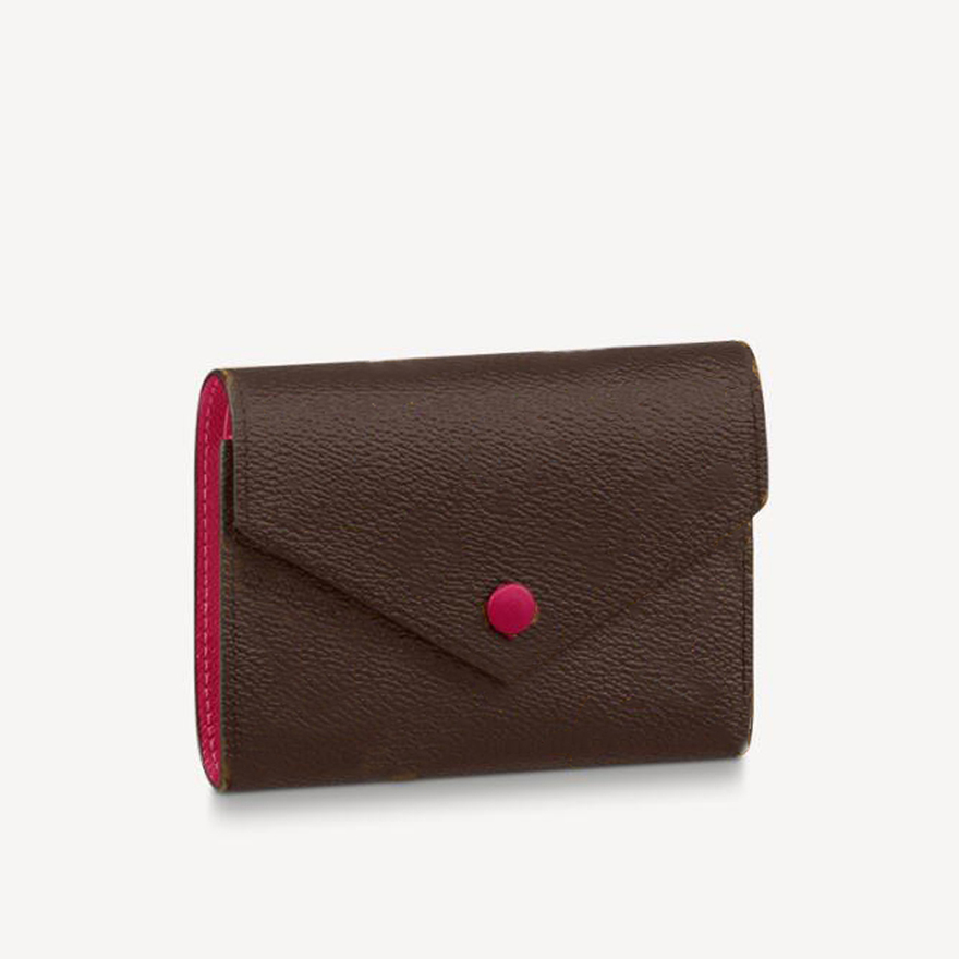 

Women Short Wallet Zipper Folding Wallets Outdoor Coin Purses Fashion High Quality Leather Credit Card Purse With Box, Pink brown plaid