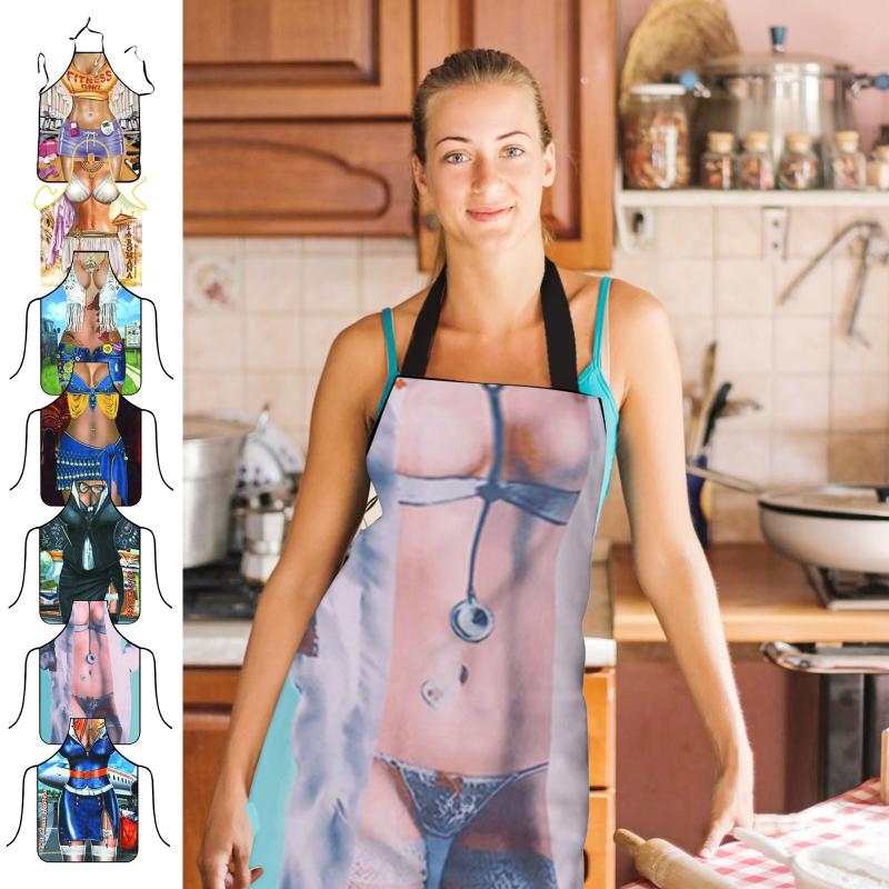 

Adult Funny 3D Kitchen Apron Digital Printed Sexy Women Aprons Bibs BBQ Barbecue Cooking Pinafore Avental Uniform Accessory