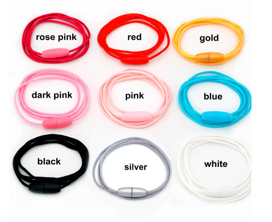 

wholesale 50pcs 2.0mm Soft Satin Cord with Plastic Breakaway Clasps for Baby Teething Necklace Pacifier Clips DIY Jewelry Making, White;red