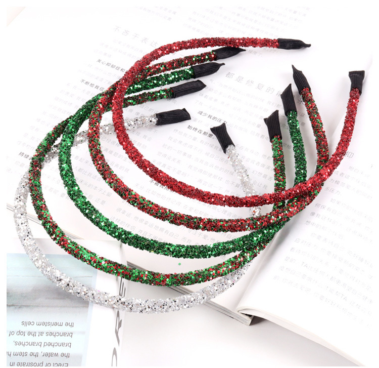 

Christmas Headband For Girl Woman Red Ribbon Sequins Head Hair Band Boutique Party Accessory