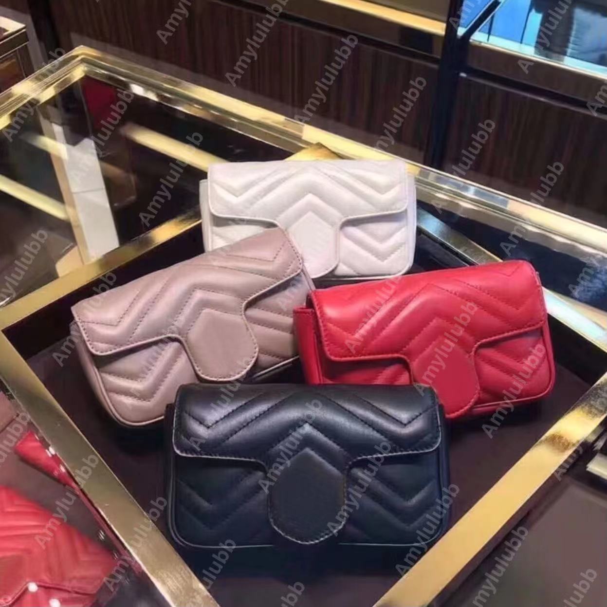 

Designer handbag purse Heart Bags genuine leather lady messenger fashion satchel wave shoulder chain handbags package phone purse card holder flap crossbody, Black