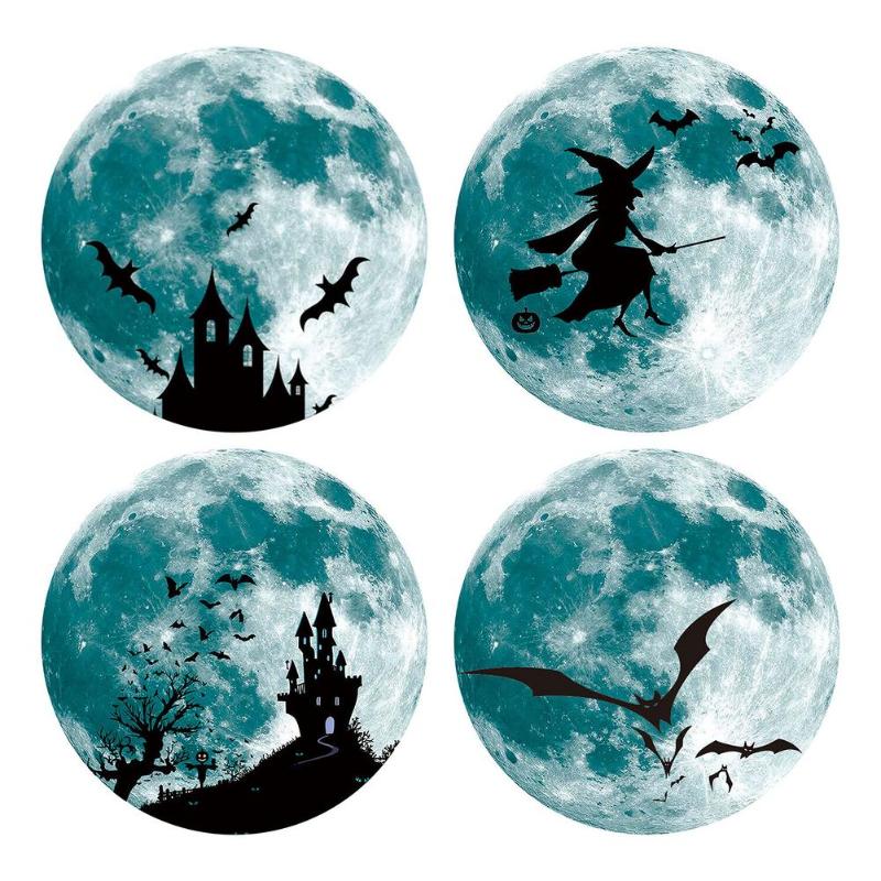 

Wall Stickers 30cm Halloween Luminous Full Moon Witch Pumpkin Glow Self-adhesive Room Decoration
