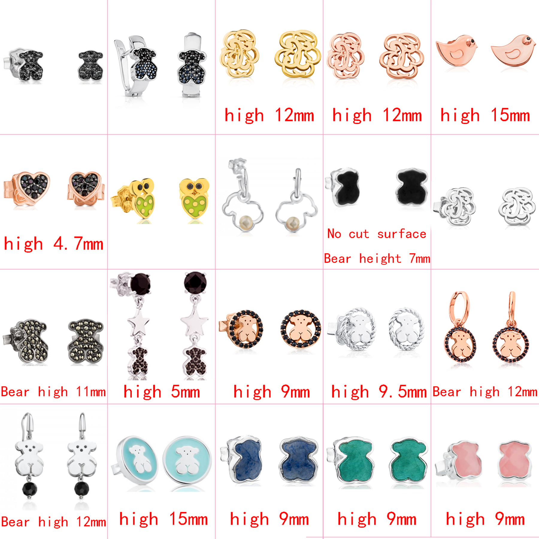 

fahmi 2022 925 sterling silver bear earrings fashion classic perforated earrings jewelry manufacturer wholesale, Golden;silver