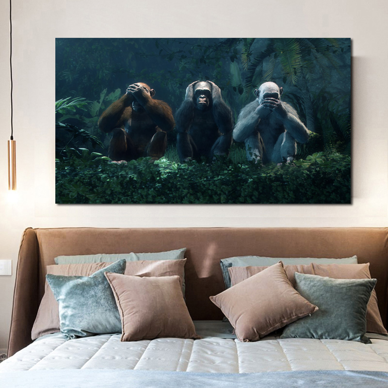 

3 Monkeys Canvas Painting No Speak No Say No See Wall Art Pictures For Living Room Animal Posters And Prints Decorative Cuadros