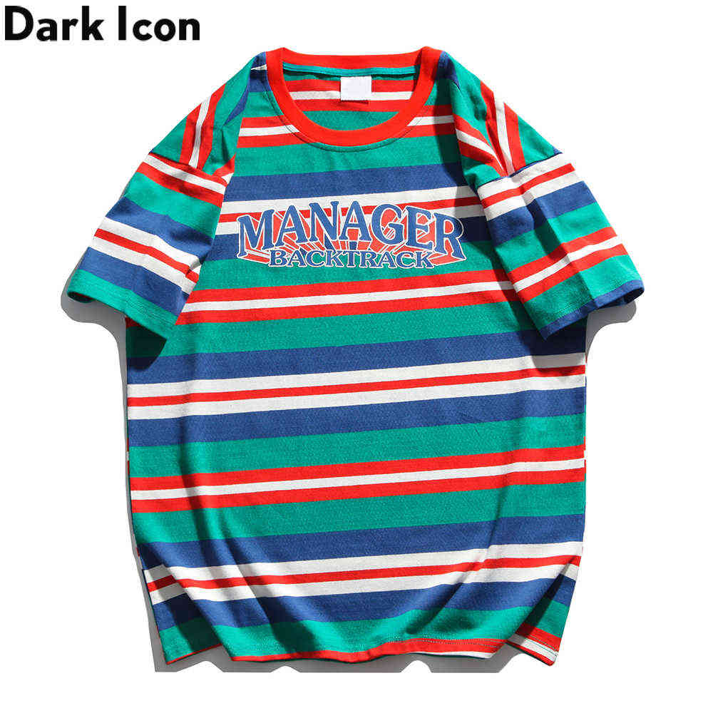 

Stripe Oversized T-shirt Men Short Sleeve Summer Round Neck Loose Tee Shirts Man Clothing 210603, Red