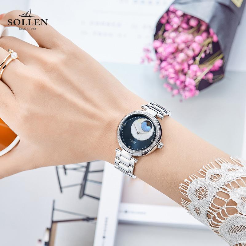 

Fashion Women Watch Diamond Design Dial Moon Phase Women's Automatic Mechanical Sapphire Crystal Female Wristwatches, Sl-410-1