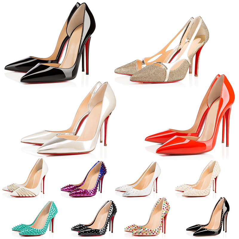

2021 Luxurys Designers Shoe Casual Women Rivet Red Bottom High Heels Shoes Wedding Party Dress Pointed Toes Nude Color Balck 8 10 12CM, A23 women 35-42 (23)