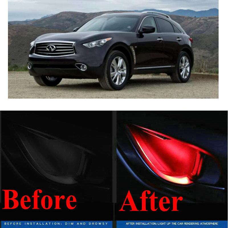 

4pc CF Style Stickers On Cars Interior Inside Door Handle Atmosphere Lamp For Infiniti Q50 Ex30 Ex37 Fx35 Fx45 Fx37 Q45 Q40 Q70 LED Emergenc