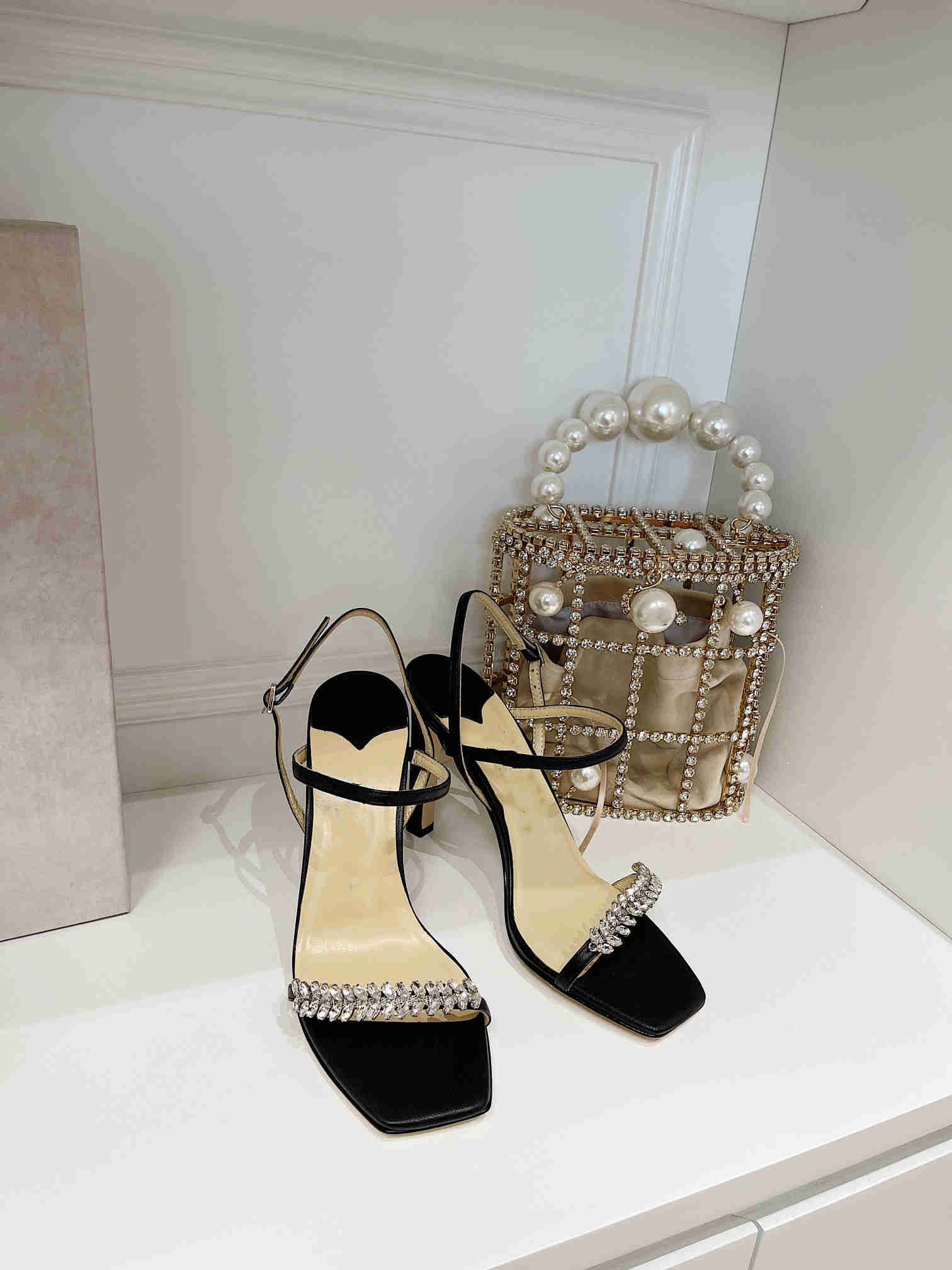 

Brand Design Summer fashion sandals women One button pear stiletto heel party wedding shoes, Black