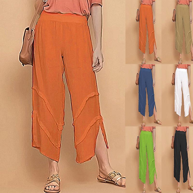 

Women's Pants & Capris Trousers Women Solid Color Ruffle Thin Pocket Harajuku 2021 Summer Fashion Loose Casual Pantalon Femme Streetwear, Black;white