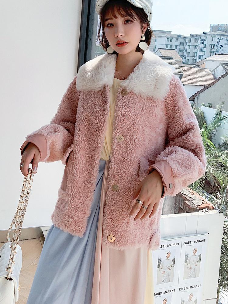 

Women's Fur & Faux Jacket Vintage Pink Sheep Shearing Women Winter Clothes 2021 Korean Short Real Female 100% Wool Coat Top Hiver 1919, Black