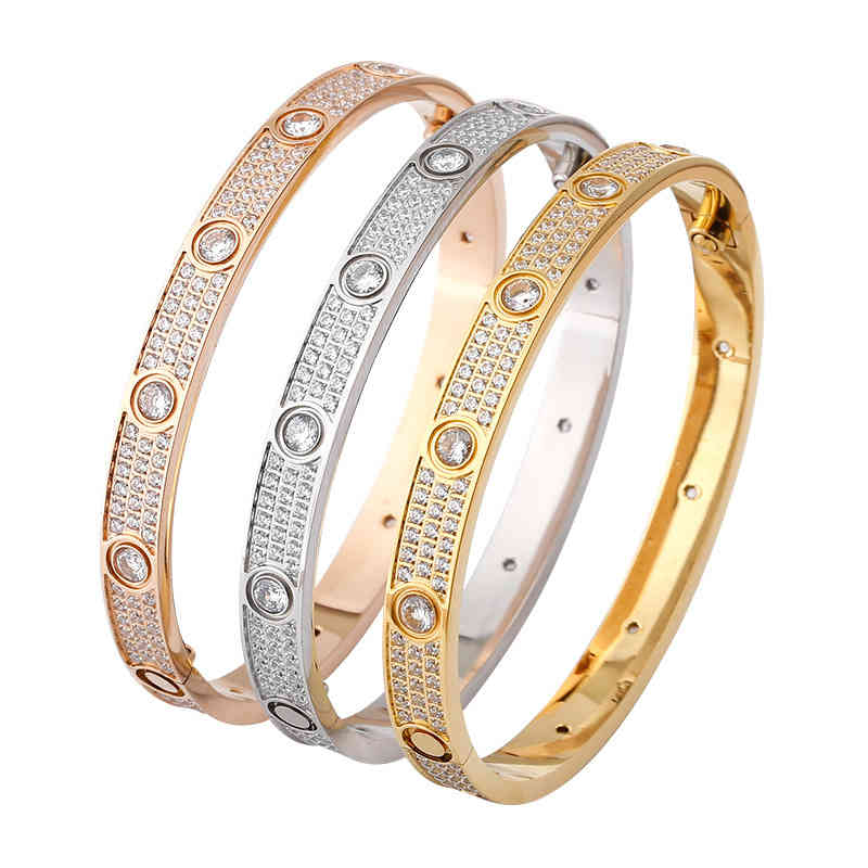 

925 Sterling Sier Love bracelet Electroplated Gold Rose Gold Touched with Zircon Screws Classic Fashion Luxury Brand Jewelry
