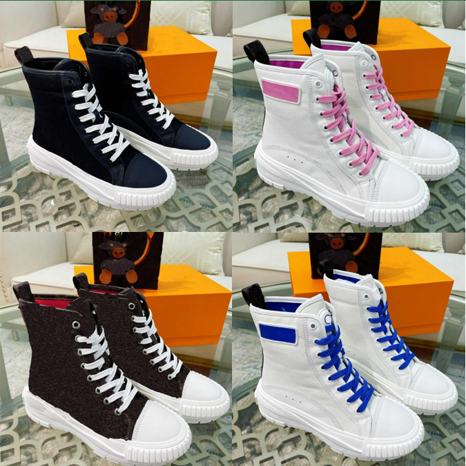 

Squad Casual Shoes Designer High-Top Pink Black White Cotton Canvas Calf Leather Boots Chaussures Trainers Platform Chunky Sneakers With Box size 35-45, Red