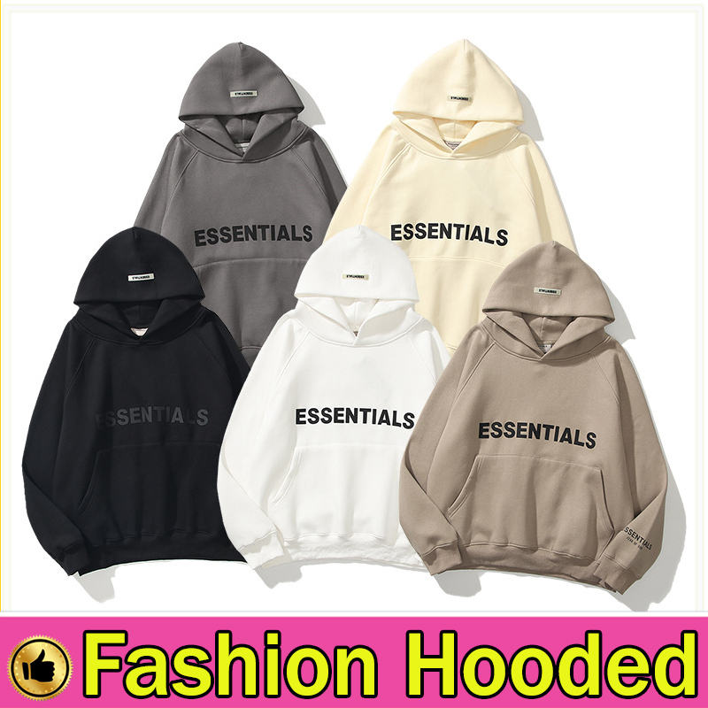 

Warm ESSENTIALS Hooded Hoodies Mens Womens Fashion Streetwear Pullover Sweatshirts Loose Lovers Tops Spring summer Short Clothing, Black