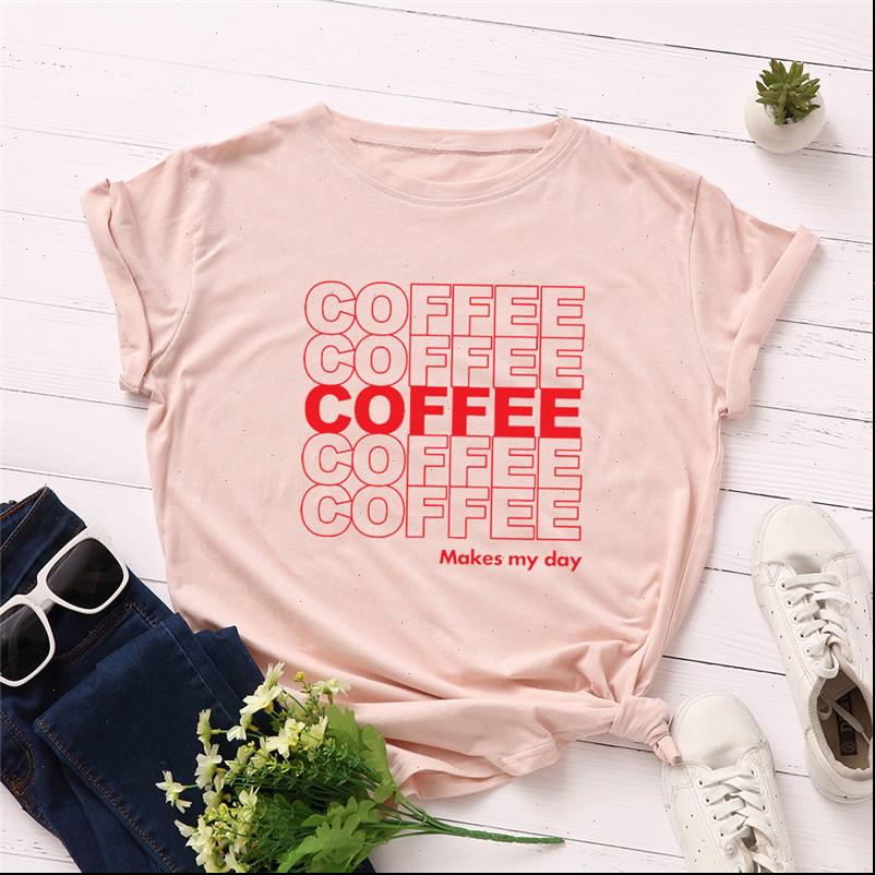 

plus size womens t shirts s 5xl coffee letter print shirt women 100% cotton o neck short sleeve summer tshirt, White