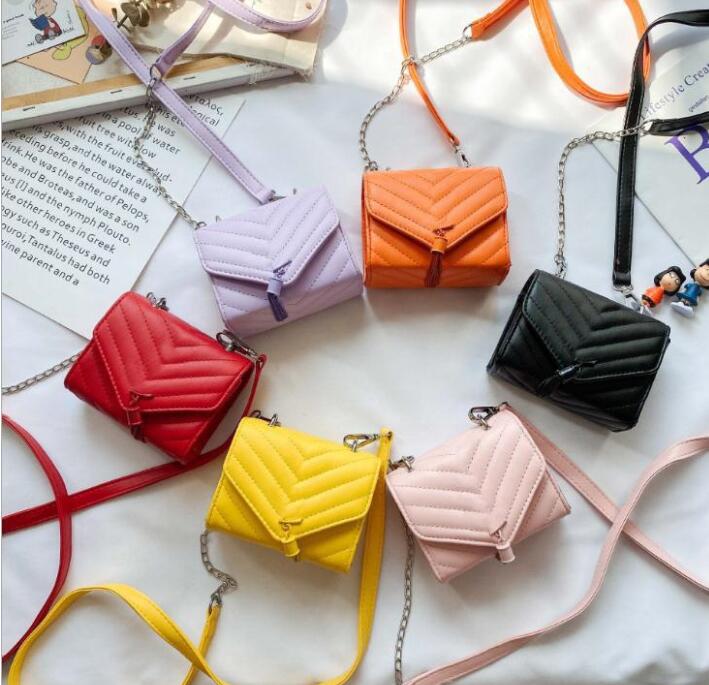 

Top mini kids handbags letter simple children handbag chain baby bag shoulder bags 6 colors choose factory wholesale, Purple