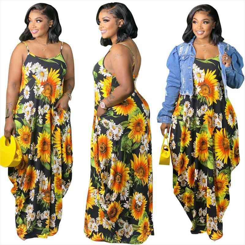 

print tank dress plus size 5xl women summer wholesale loose stretch pockets elegant maxi dresses polyester dropshipping, Black;gray