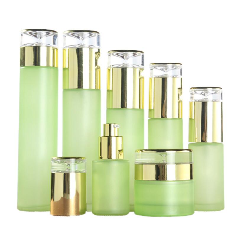 

Frosted Green Glass Bottle Cream Jar Empty Refillable Lotion Spray Pump Bottles Cosmetics Container 20ml 30ml 40ml 60ml 80ml 100ml 120ml