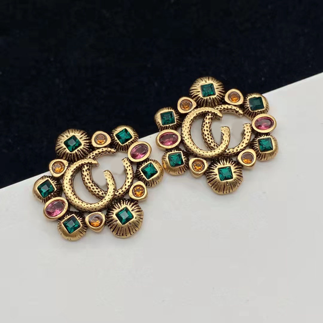 

2021 new double G letter fashion earrings ladies fancy diamonds gems brand designer earring