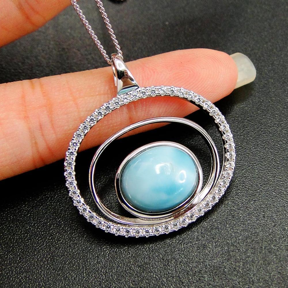 

Arrival Real 925 Sterling Silver Jewelry Natural Dominica Larimar Oval Womens Pendant Necklace For Party Gift 210524