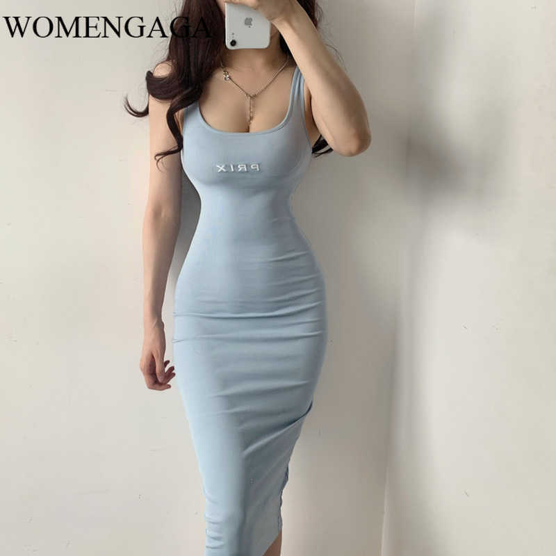 

Womens Girl Female Summer BIG U Neck Sexy High Elasticity Tank Sheath Embroidery Letter Vest Dress Dresses E309 210603, Blue
