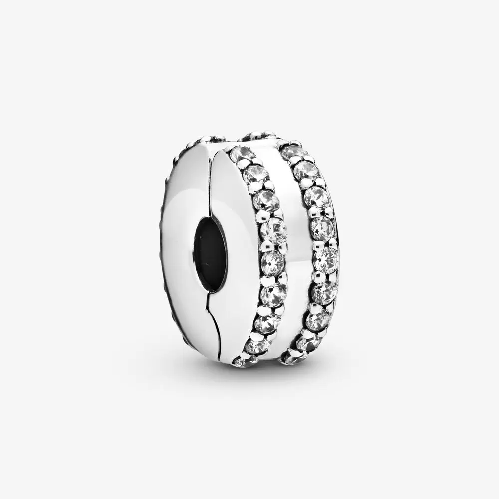 

New Arrival 100% 925 Sterling Silver Double Lined Pave Clip Charm Fit Pandora Original European Charm Bracelet Fashion Jewelry Accessories