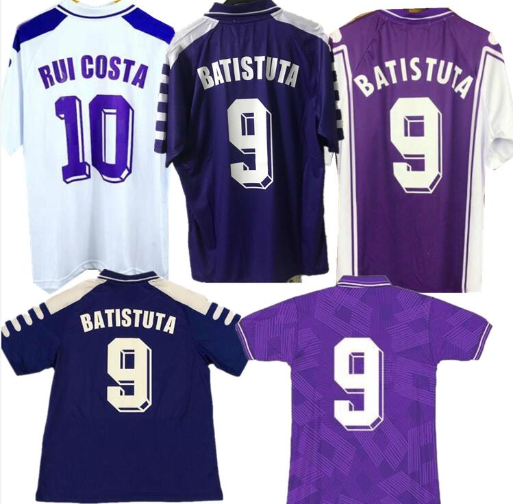 

1998 1999 2000 Retro Fiorentina Soccer Jerseys BATISTUTA RUI COSTA Custom Vintage 92 93 Florence Home long Football Shirt Camisas Futebol YO, Blue