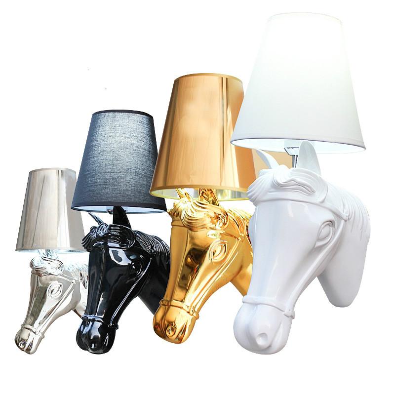 

Modern Nordic Style Horse Head Wall Lamps Sconces Light Living Room Loft Fixtures White/Black/Silver/Gold Lamp