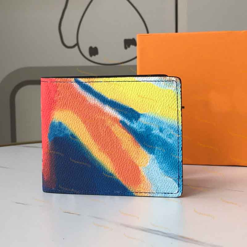 

2021 Newest stlye Designer wallet men and women multicolor short wallets high quality Vintage canvas leather card holder fashion long purses original box M45941, Color-card
