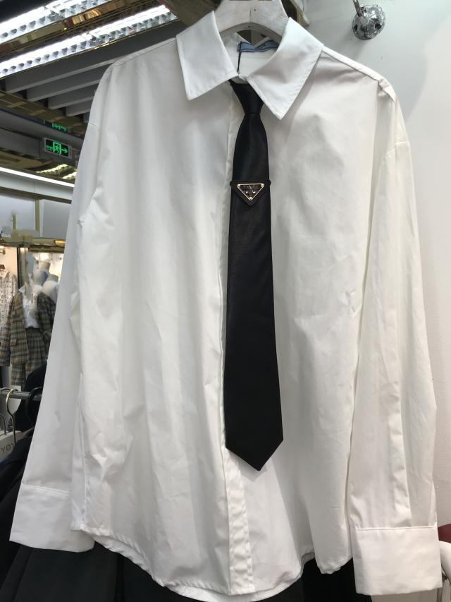 

Yang Mi same letter 2021 spring and summer new fashion tie white long sleeve casual slim shirt girl, Tan;black