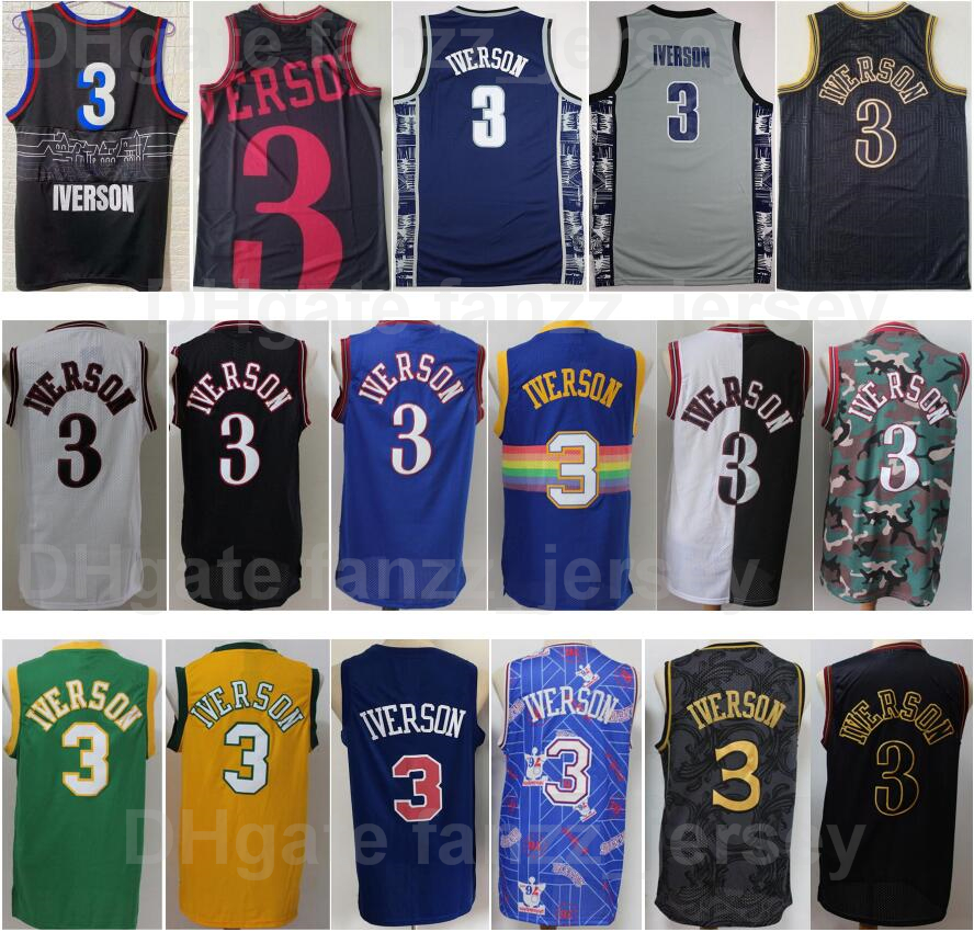 

Men Georgetown Hoyas College Allen Iverson Jersey 3 Retro Basketball Vintage High School All Stitched Blue White Green Yellow Black Red For Sport Fans Good Quality